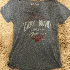 Lucky Brand Heather Gray Women’s Tee with Red Accents